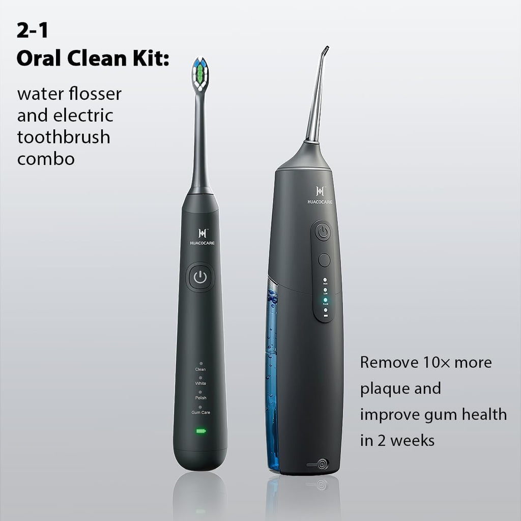 2-1 Oral Clean Kit- Water Dental flosser & Electric Toothbrush Combo- Brushing & Flossing- for Teeth Cleaning and Gum Health (Black)