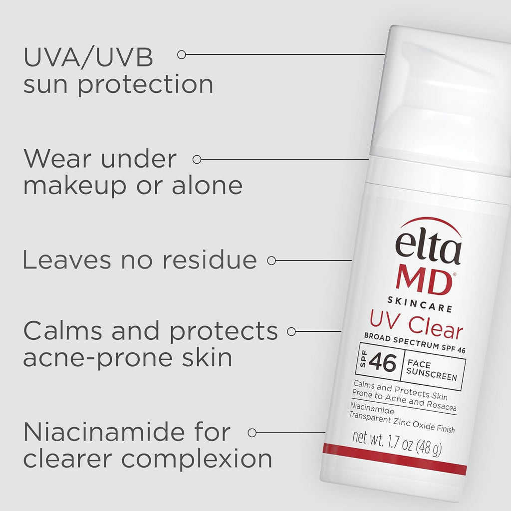 EltaMD UV Clear Face Sunscreen SPF 46, Oil-Free Sunscreen with Zinc Oxide, Dermatologist Recommended