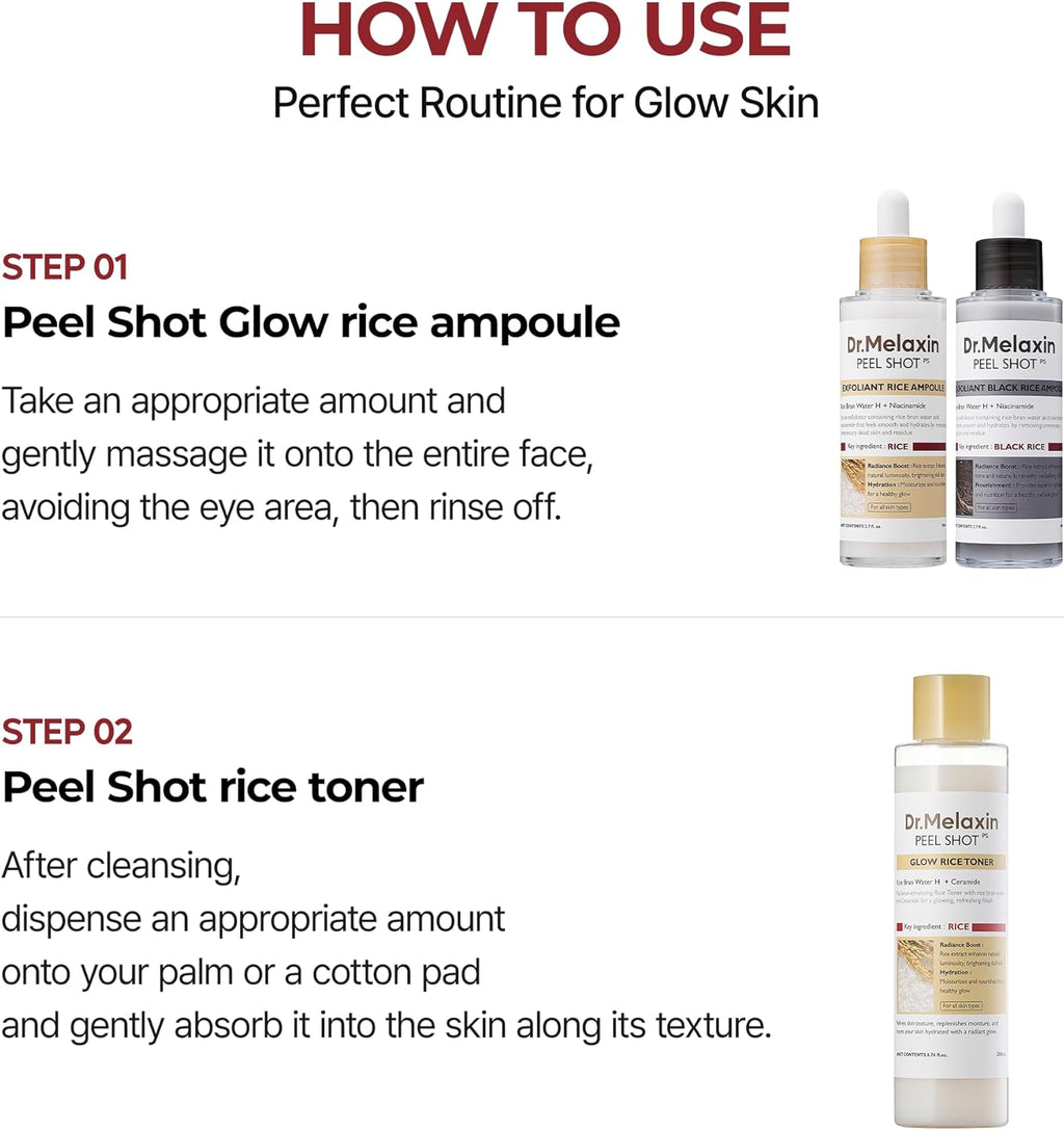 Dr.Melaxin Peel Shot Glow Rice Toner 200ml hydrated Skin Cleansing Skin Korean Skin Care