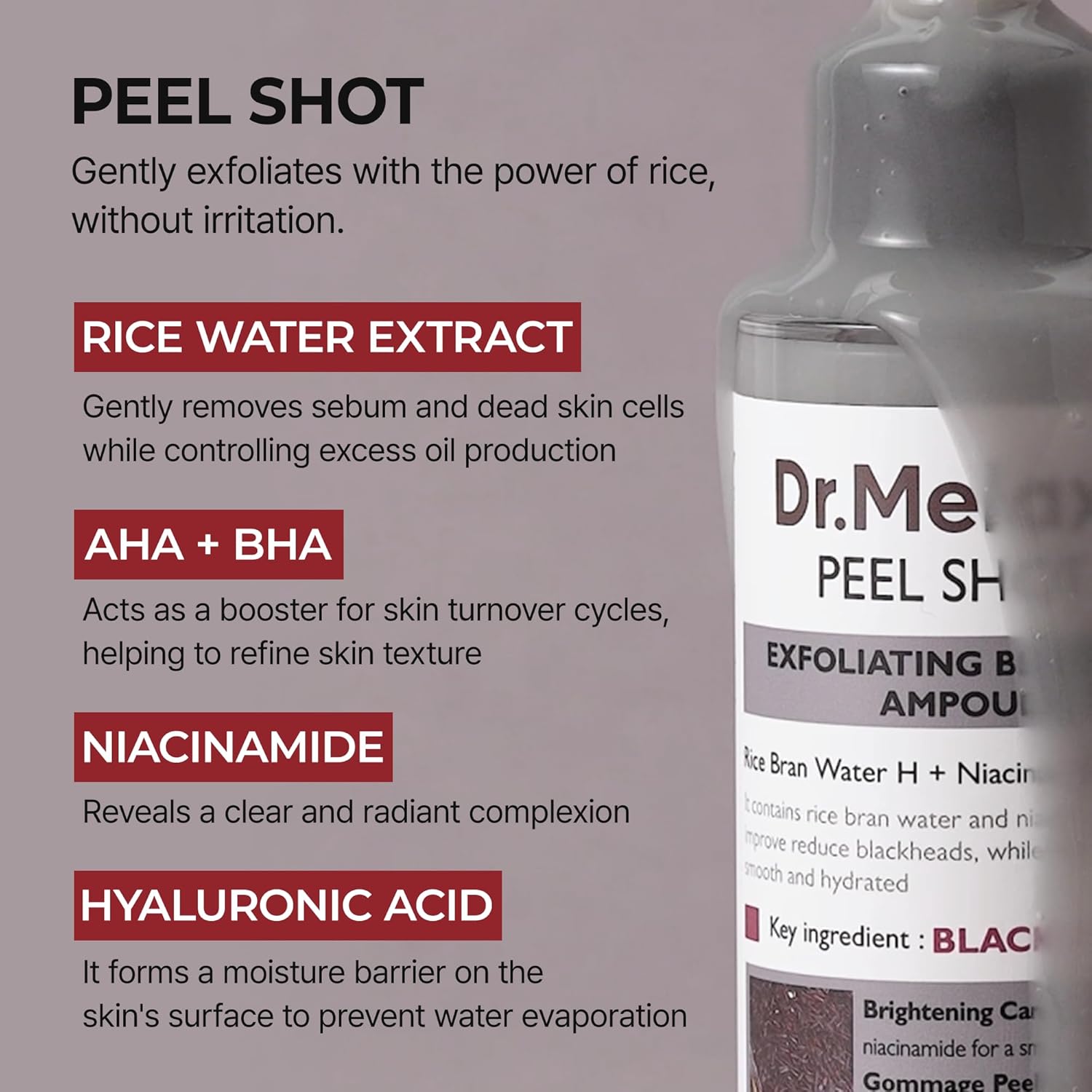 Dr.Melaxin Peel Shot Glow Black Rice Peeling Ampoule 80ml Daily Soft Exfoliating Face and Body Scrub Dead Skin Cells Remover for All Skin Types korean skin care