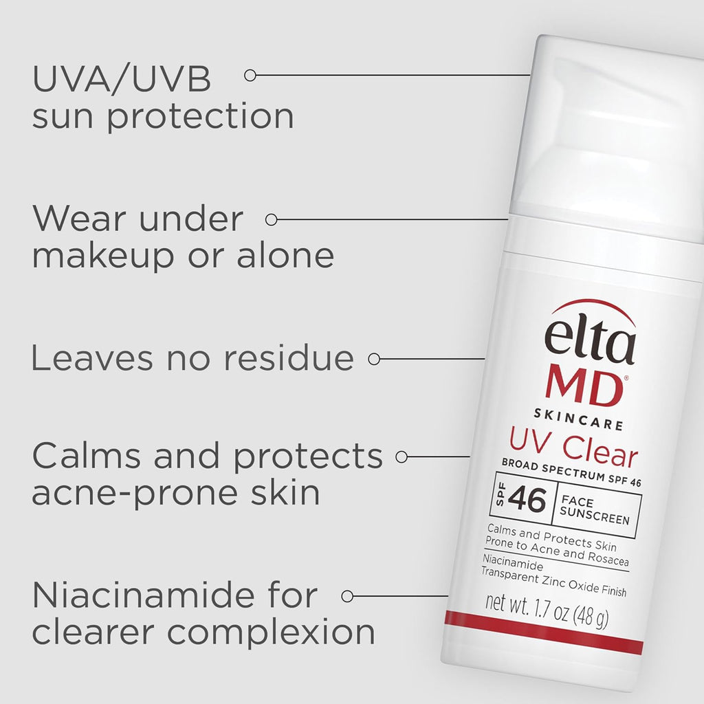 EltaMD UV Clear Face Sunscreen SPF 46, Oil-Free Sunscreen with Zinc Oxide, Dermatologist Recommended