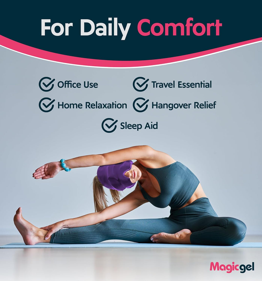 Magic Gel Migraine Ice Head Wrap - Real Migraine & Headache Relief | The Original Headache Cap | Cold, Comfortable, Dark & Cool; Endorsed by Physicians, Loved by Thousands - Purple