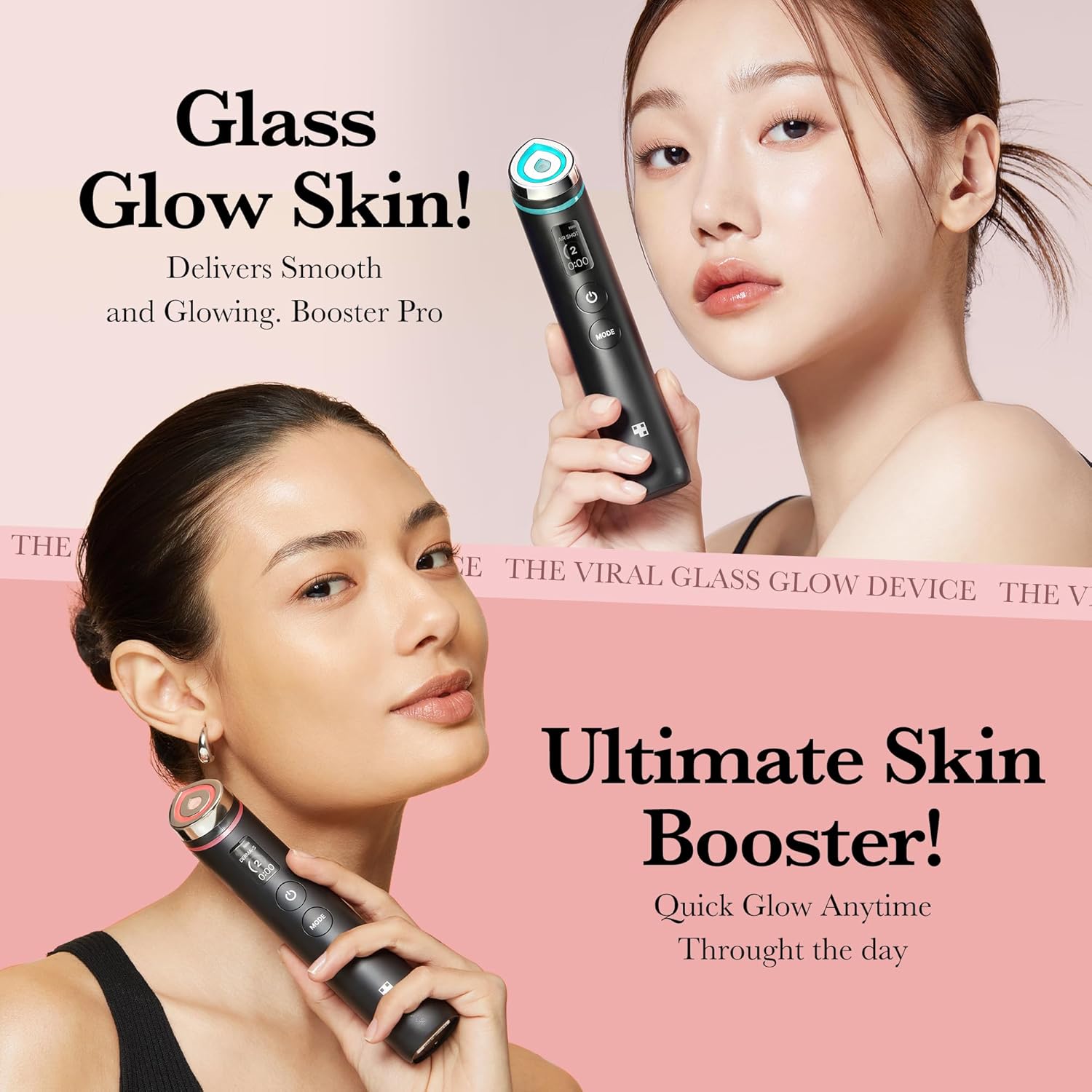 Medicube K-Viral Duo for Uneven Skin Tone: Age-R Booster Pro | 6-in-1 Real Glass Glow Device and Deep Vitamin C Golden Capsule Face Moisturizer